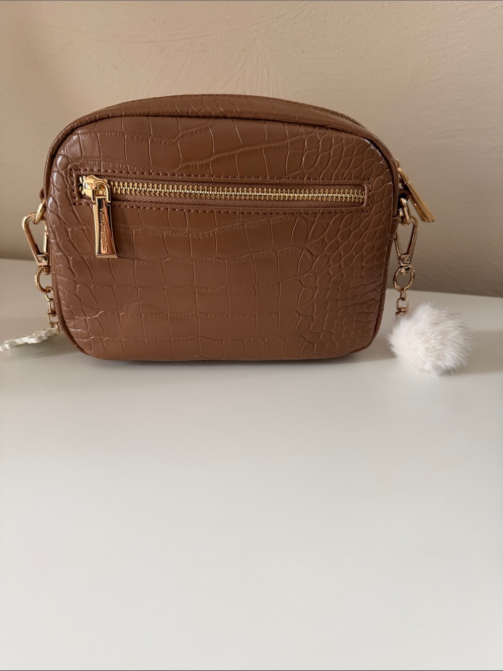 Pom Pom London Caramel Croc-Embossed Crossbody Bag - Picture 5 of 11